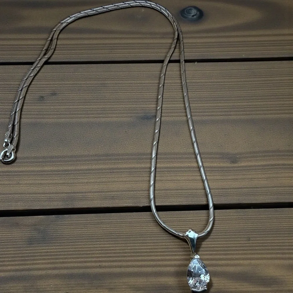 Vintage Sterling Stamped Silver Necklace with cz diamond Teardrop Pendant 3.4 ct - Picture 6 of 8